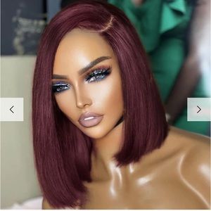 Burgundy Asymmetric 4x4 Bob closure glueless wig